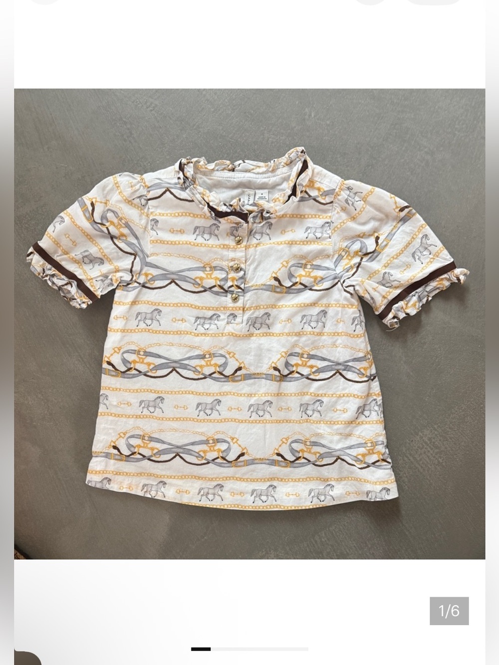 Janie & Jack Equestrian Theme Button Cotton Blouse - 8